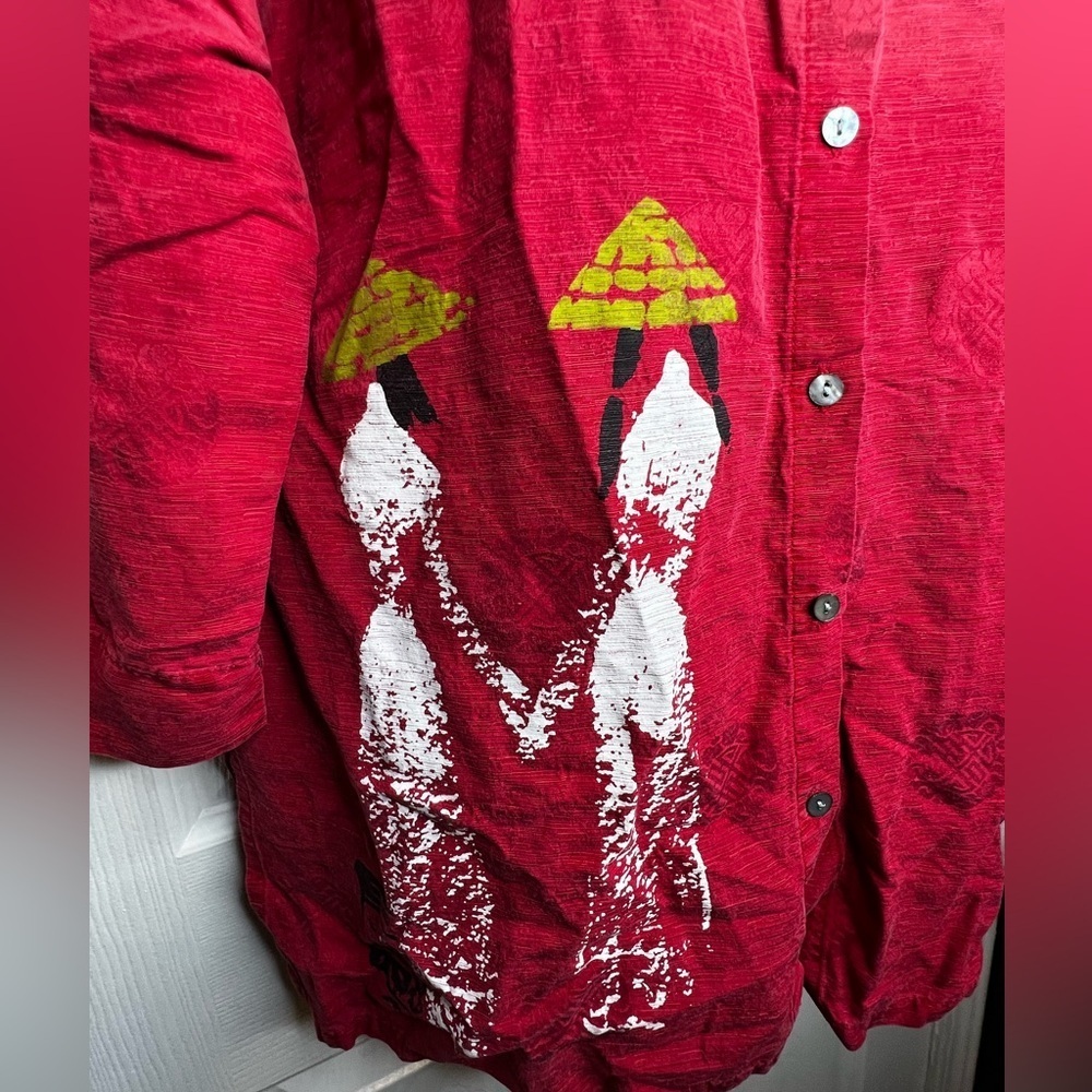NWT Vtg Chico's 2 Large Silk Chinese New Year Asian Print Red Blouse Top 12 14 - Picture 5 of 15